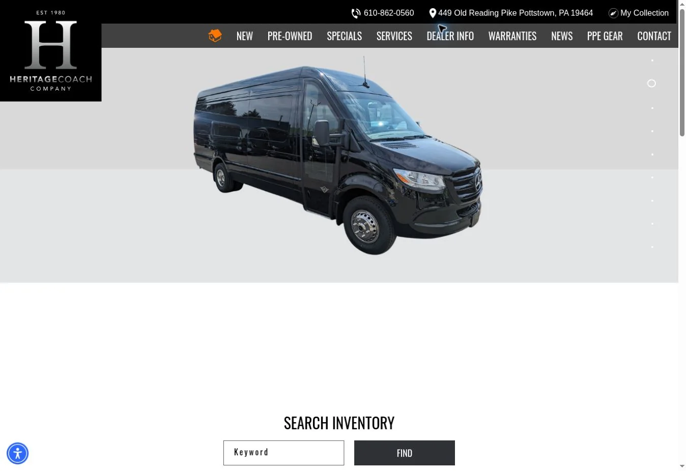 Heritage Coach website homepage