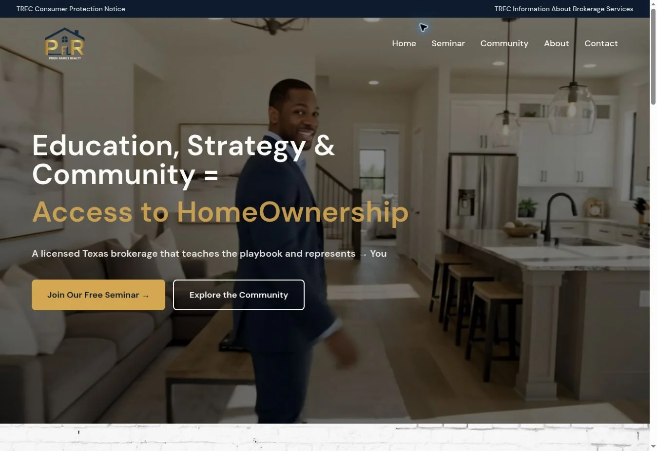 Pride Family Realty website homepage